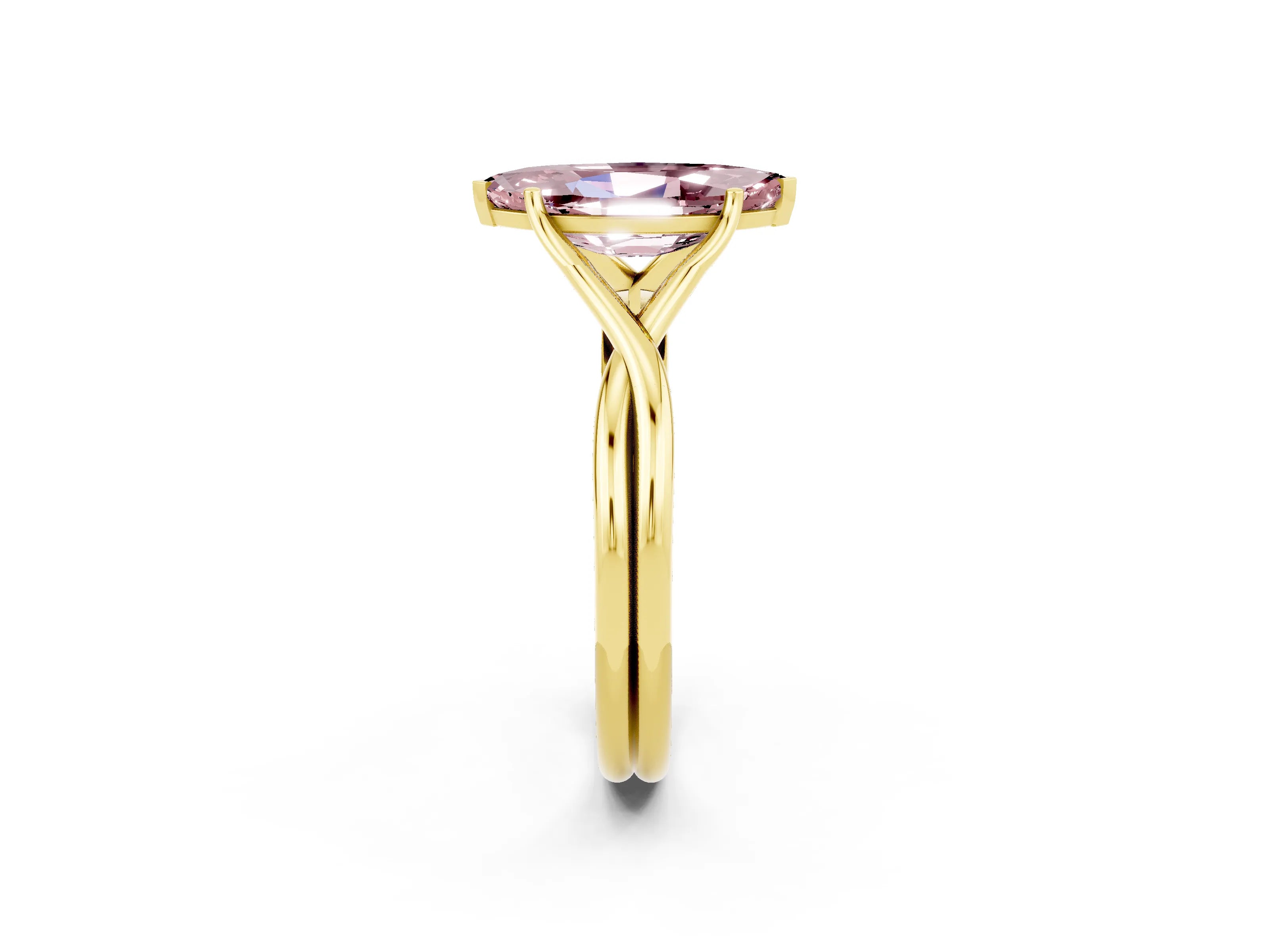 Yellow gold Marquise Cut Morganite Solitaire Twist Band Prong Setting Ring_38