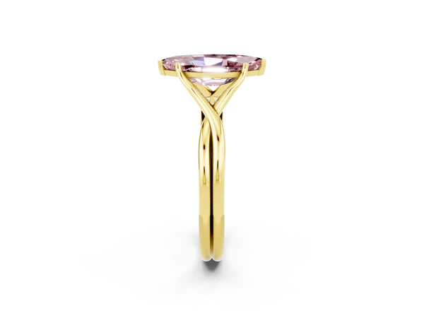 Yellow gold Marquise Cut Morganite Solitaire Twist Band Prong Setting Ring
