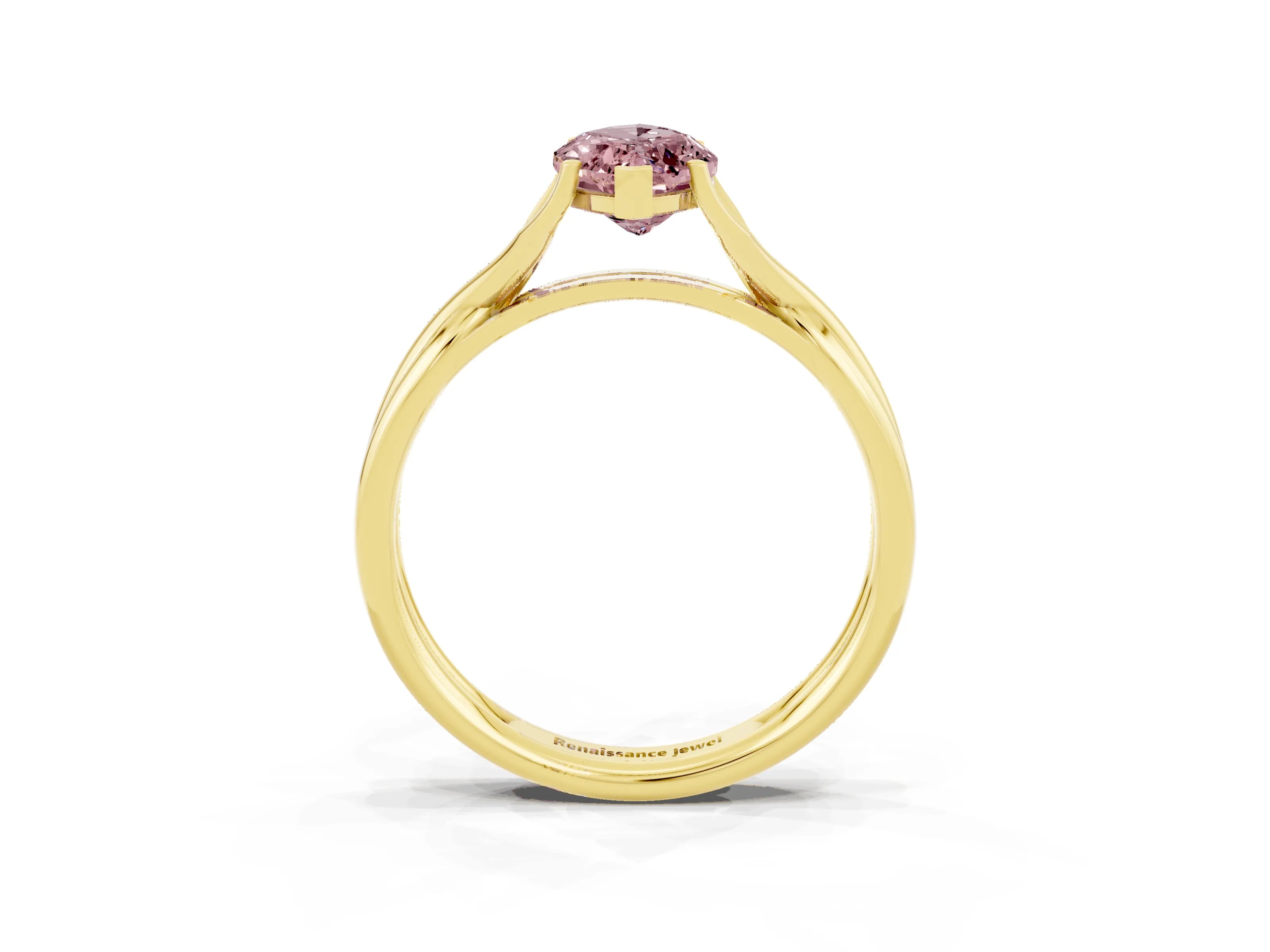 Yellow gold Marquise Cut Morganite Solitaire Twist Band Prong Setting Ring_39
