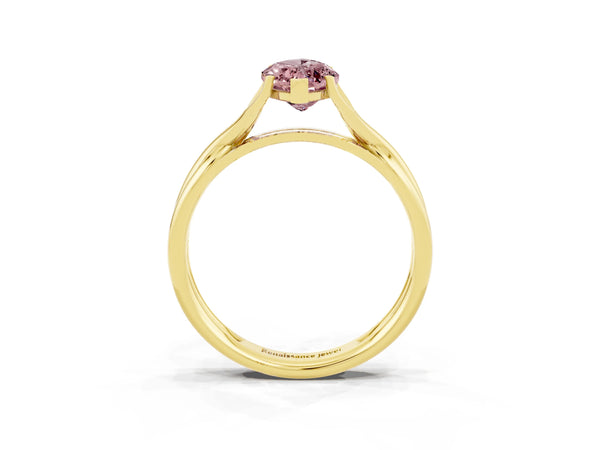 Yellow gold Marquise Cut Morganite Solitaire Twist Band Prong Setting Ring