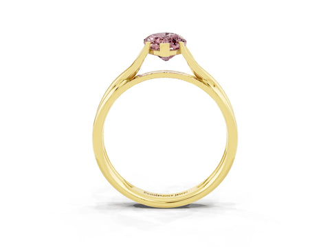 Yellow gold Marquise Cut Morganite Solitaire Twist Band Prong Setting Ring_39
