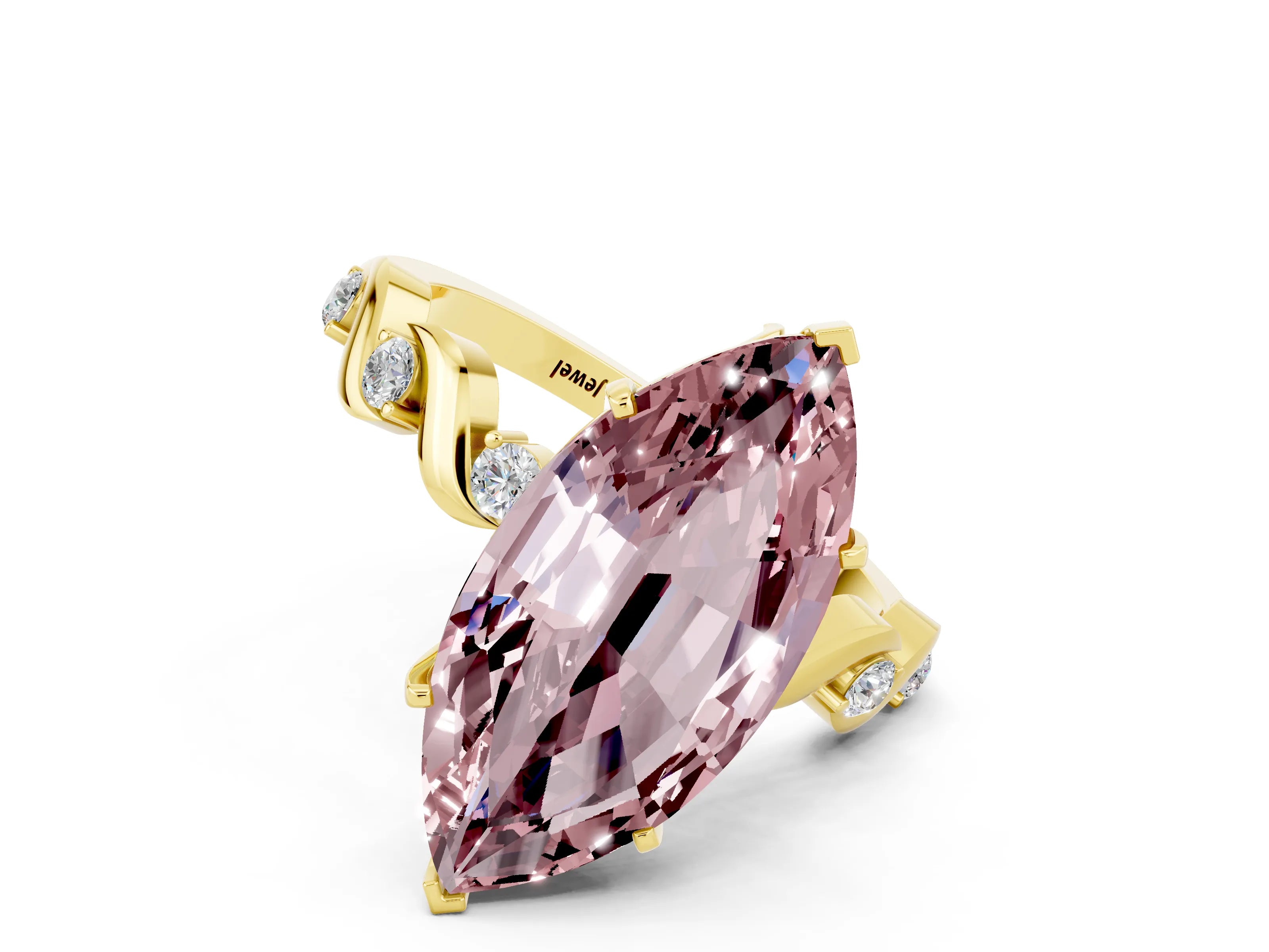 Yellow gold Marquise Cut Morganite Solitaire Twisted Band with Round  Accents and Prong Setting_12