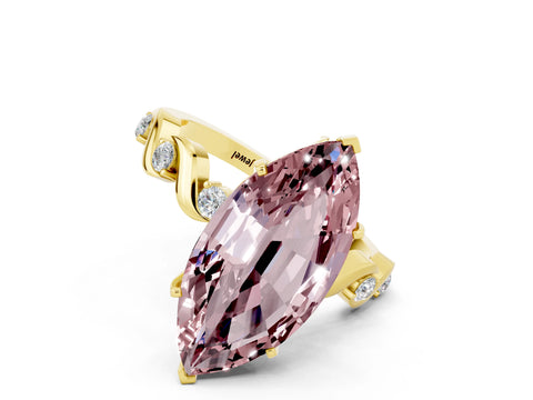 Yellow gold Marquise Cut Morganite Solitaire Twisted Band with Round  Accents and Prong Setting_12