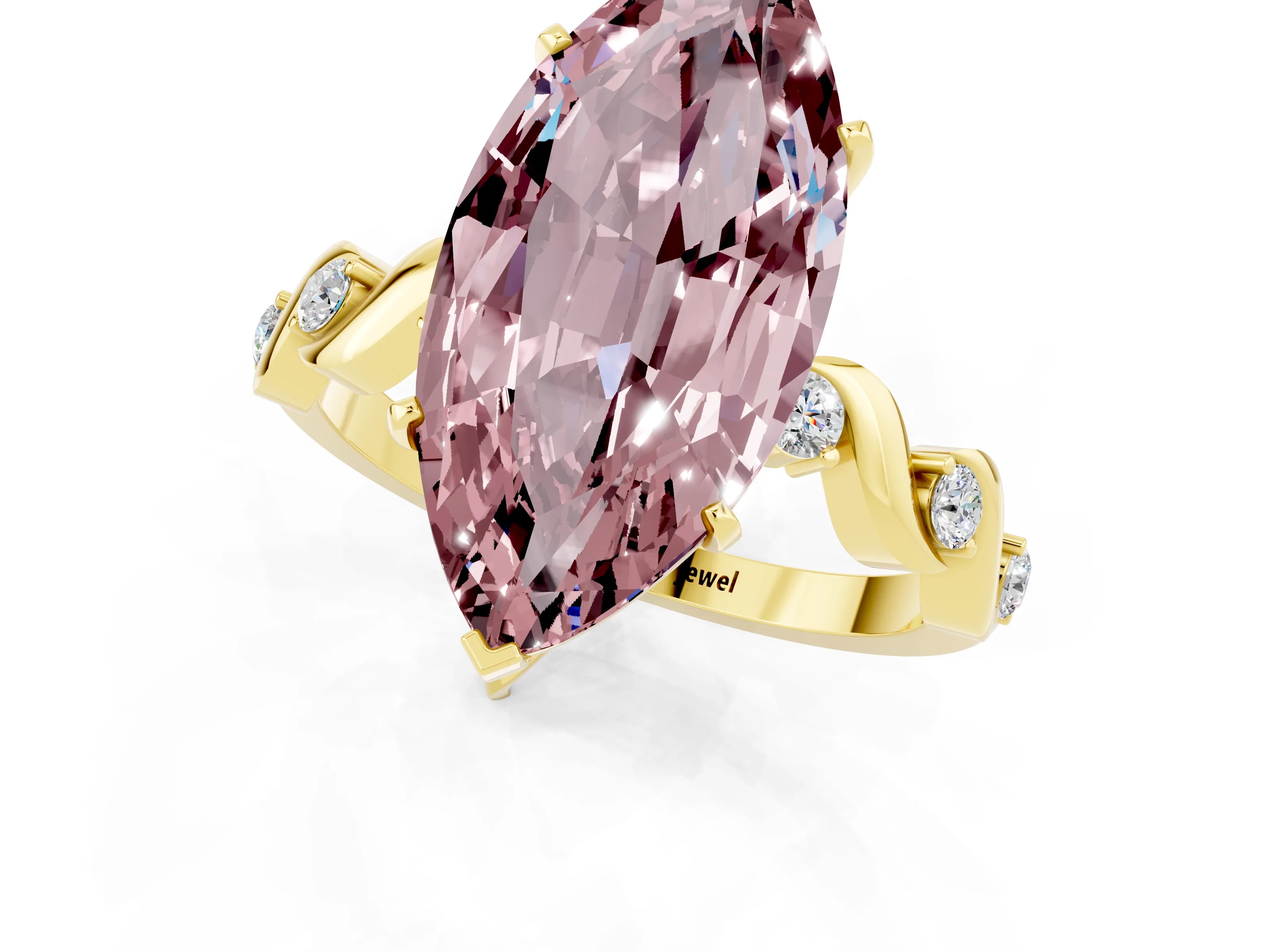 Yellow gold Marquise Cut Morganite Solitaire Twisted Band with Round  Accents and Prong Setting_13