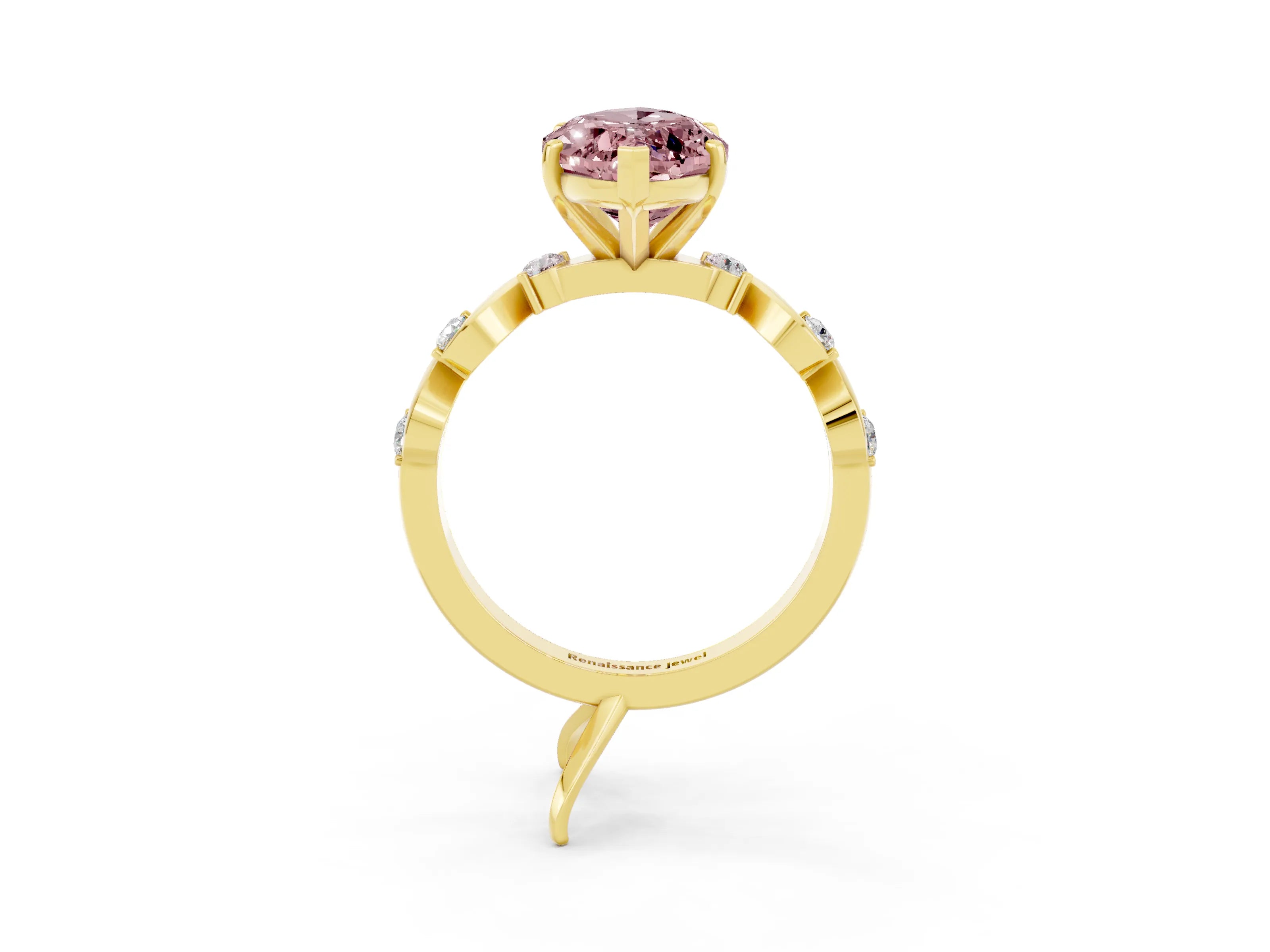 Yellow gold Marquise Cut Morganite Solitaire Twisted Band with Round  Accents and Prong Setting_15