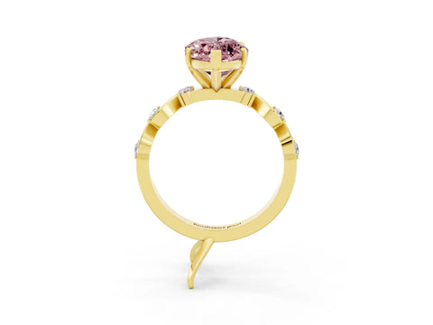 Yellow gold Marquise Cut Morganite Solitaire Twisted Band with Round  Accents and Prong Setting_15