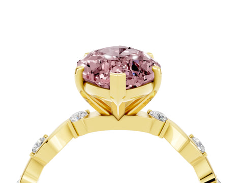 Yellow gold Marquise Cut Morganite Solitaire Twisted Band with Round  Accents and Prong Setting_16