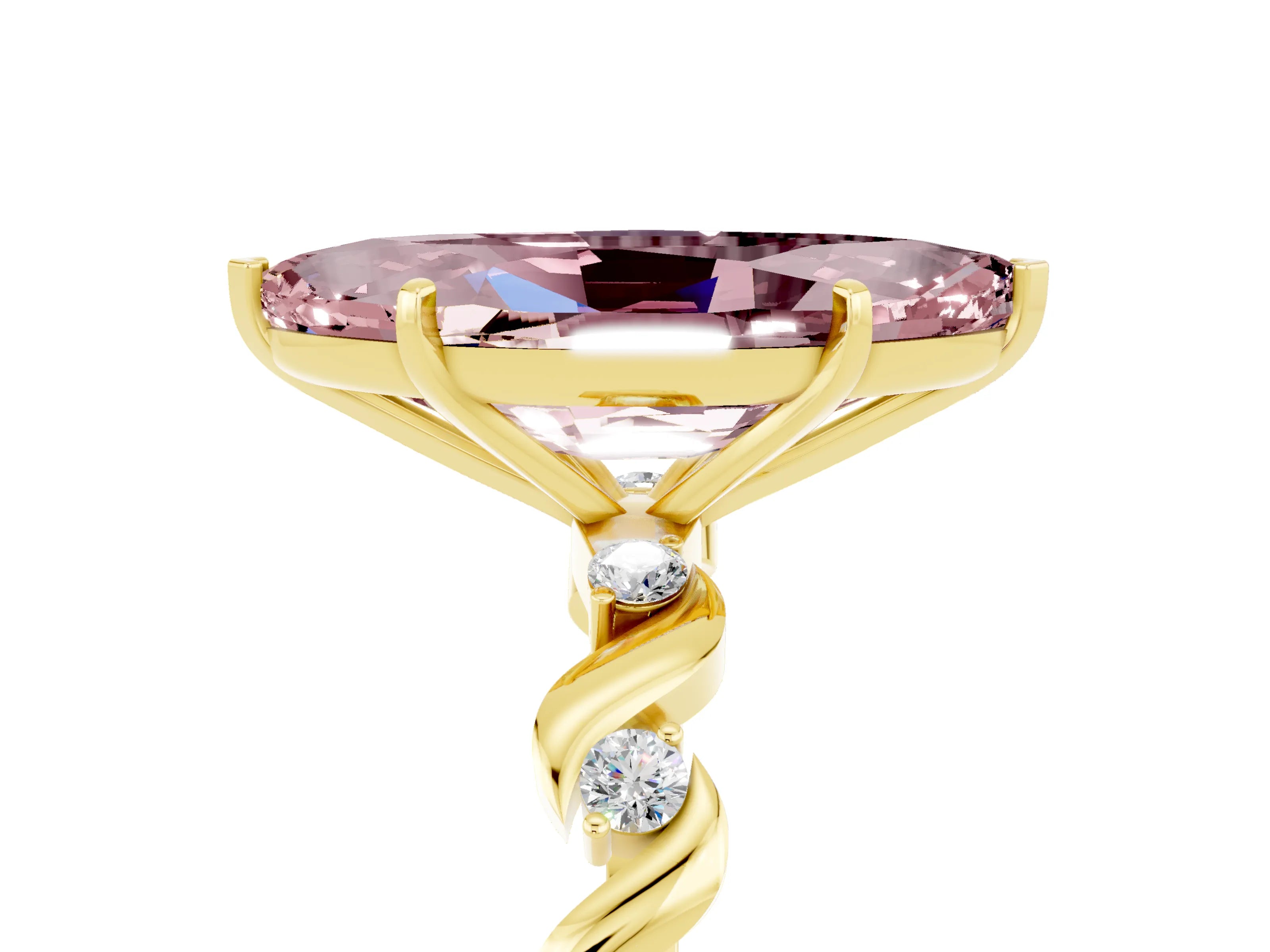Yellow gold Marquise Cut Morganite Solitaire Twisted Band with Round  Accents and Prong Setting_17