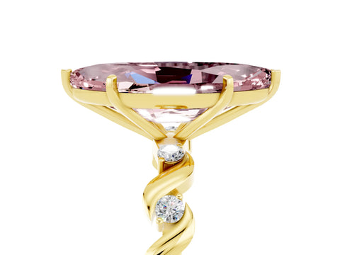 Yellow gold Marquise Cut Morganite Solitaire Twisted Band with Round  Accents and Prong Setting_17