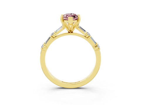 Yellow gold Marquise Cut Morganite Solitaire with Side Baguettes and Channel Set Band_3