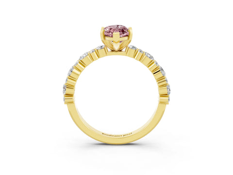 Yellow gold Marquise Cut Morganite Solitaire with Side Stones, Pave Band, Four-Prong Setting_39