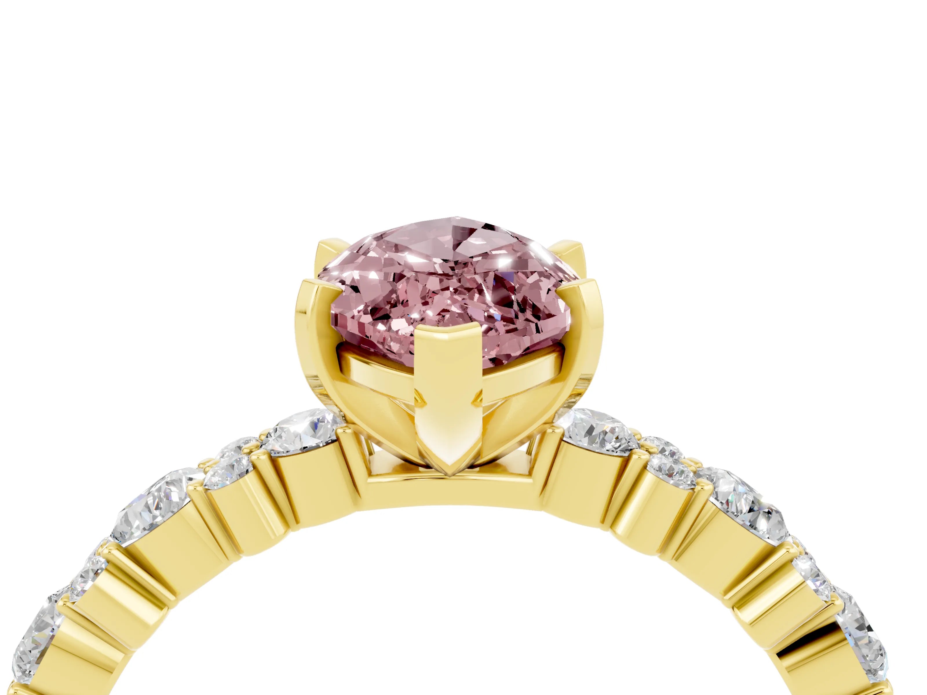 Yellow gold Marquise Cut Morganite Solitaire with Side Stones, Pave Band, Four-Prong Setting_40