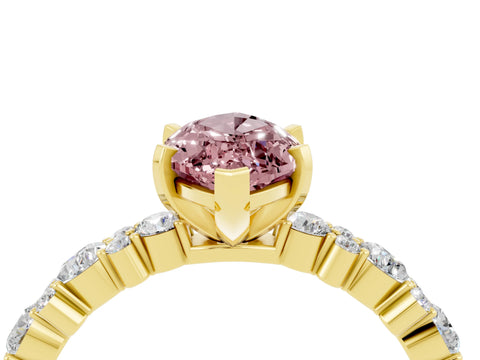Yellow gold Marquise Cut Morganite Solitaire with Side Stones, Pave Band, Four-Prong Setting_40