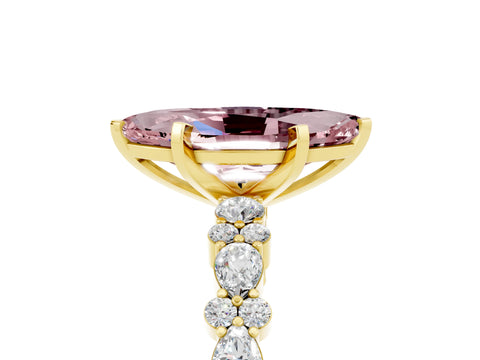 Yellow gold Marquise Cut Morganite Solitaire with Side Stones, Pave Band, Four-Prong Setting_41