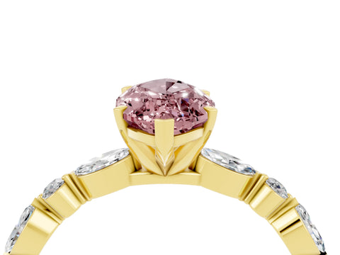 Yellow gold Marquise Cut Morganite Solitaire with Side Stones on a Pavé Band and Four-Prong Setting_4