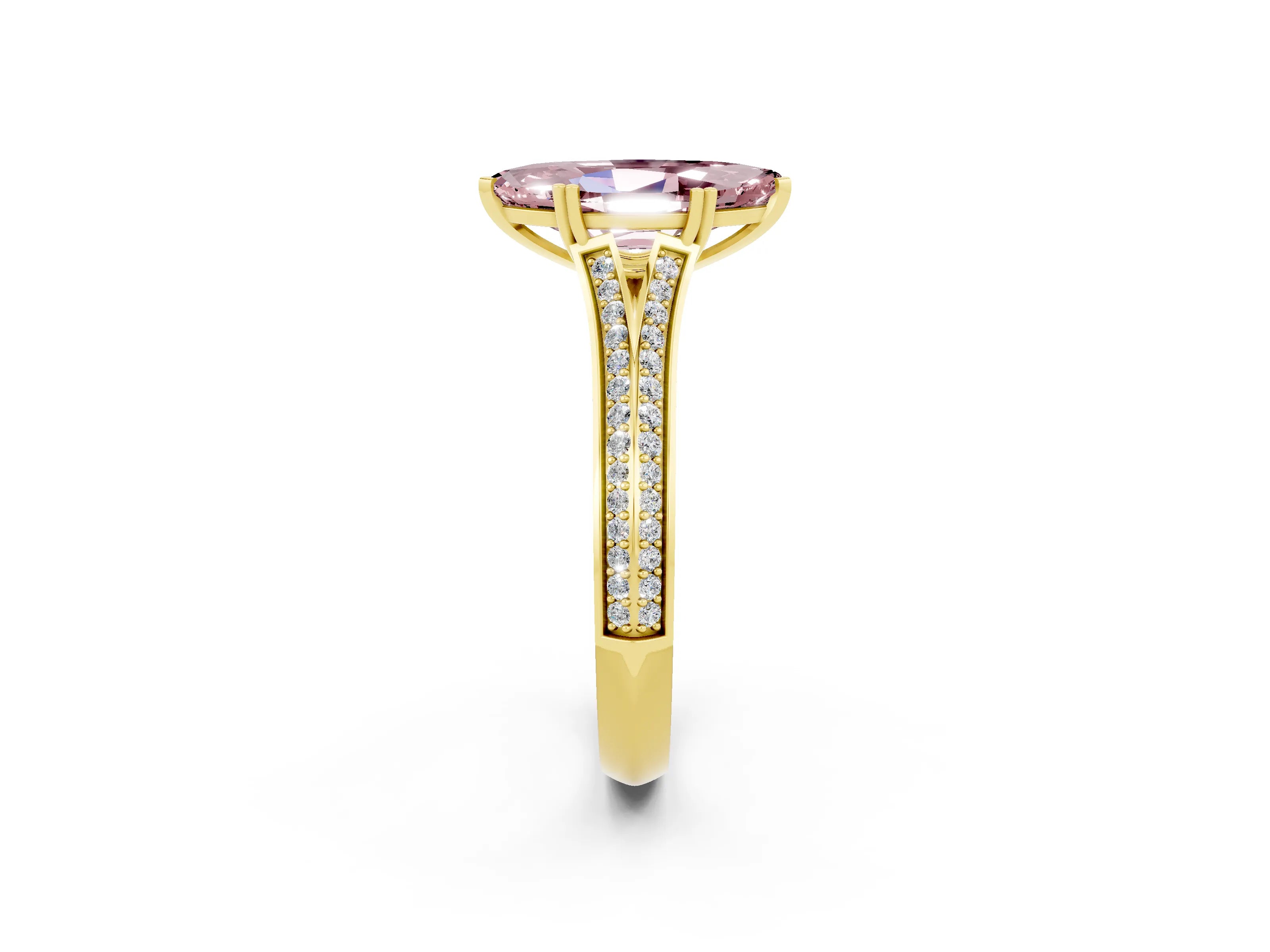 Yellow gold Marquise Cut Morganite Split Shank Engagement Ring with Pavé Band_2