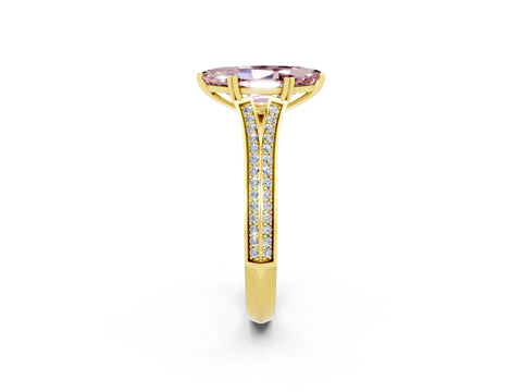 Yellow gold Marquise Cut Morganite Split Shank Engagement Ring with Pavé Band_2