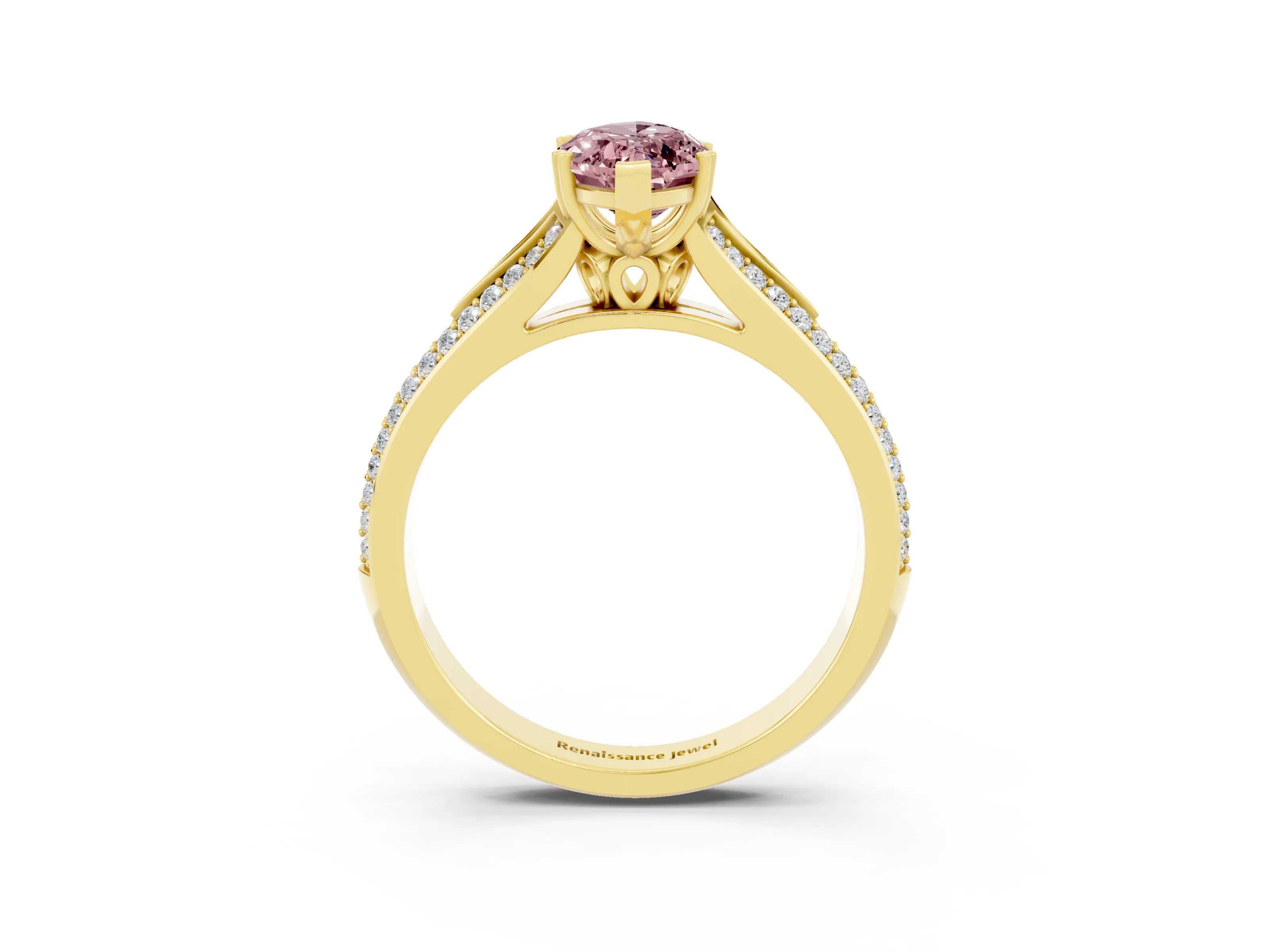 Yellow gold Marquise Cut Morganite Split Shank Engagement Ring with Pavé Band_3