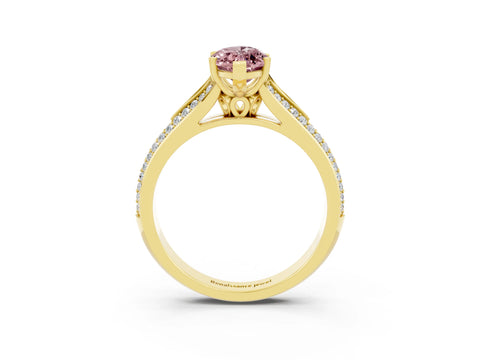 Yellow gold Marquise Cut Morganite Split Shank Engagement Ring with Pavé Band_3