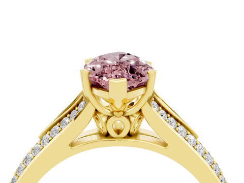 Yellow gold Marquise Cut Morganite Split Shank Engagement Ring with Pavé Band_4