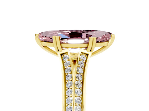 Yellow gold Marquise Cut Morganite Split Shank Engagement Ring with Pavé Band_5