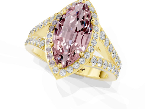 Yellow gold Marquise Cut Morganite Split Shank Halo Ring with Four-Prong Setting_13