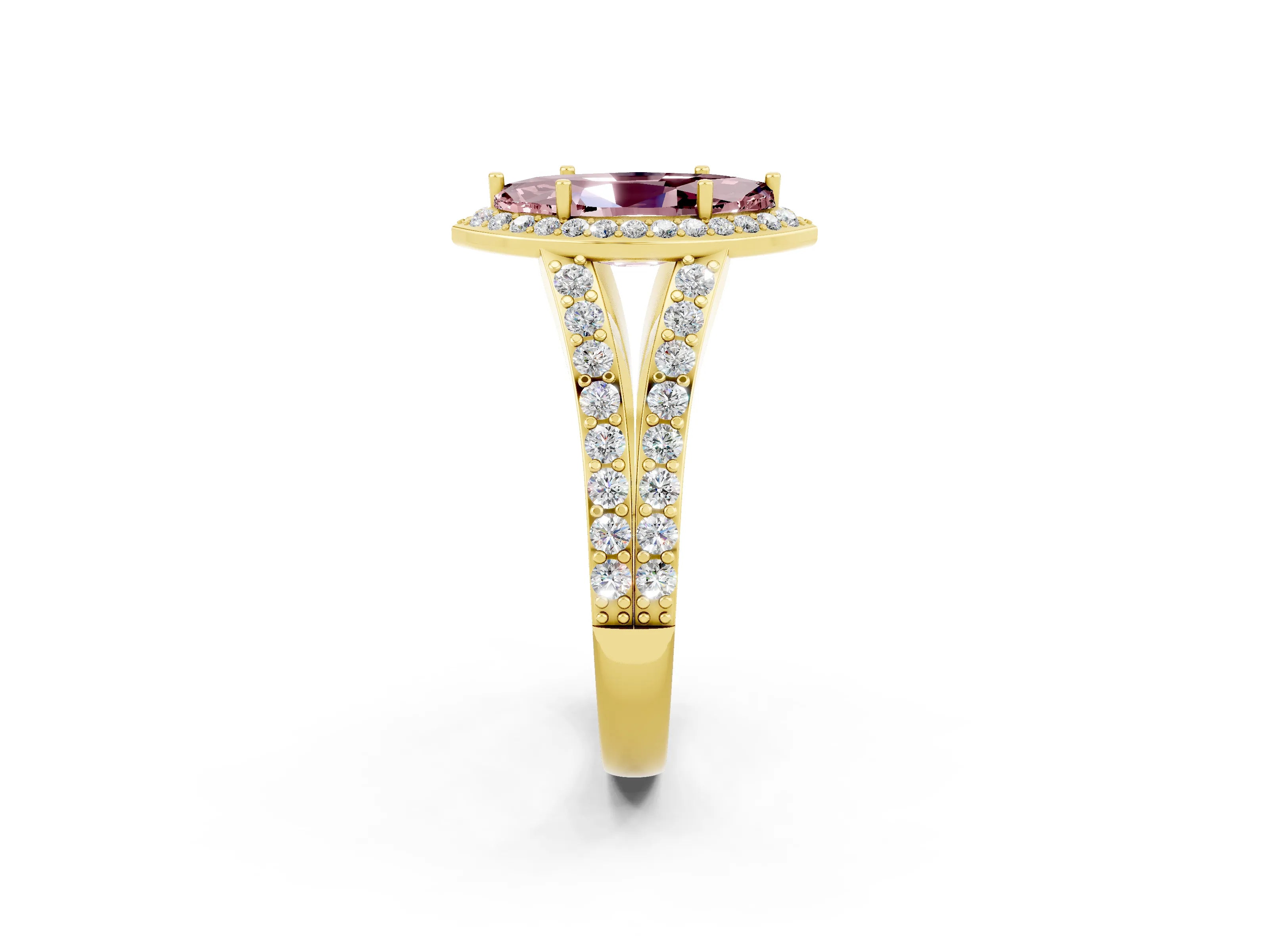 Yellow gold Marquise Cut Morganite Split Shank Halo Ring with Four-Prong Setting_14