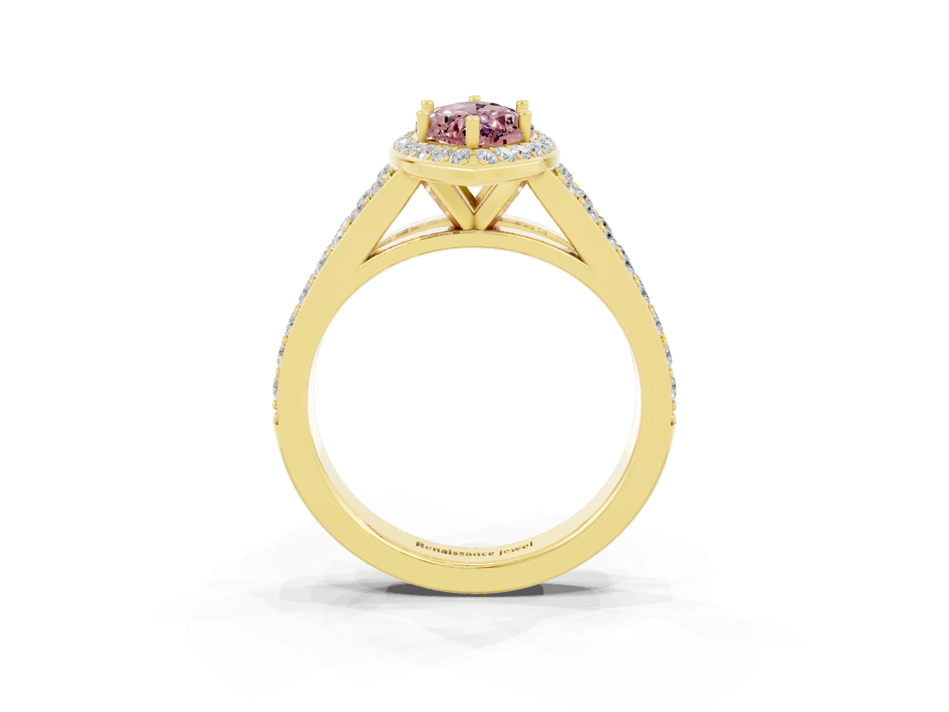 Yellow gold Marquise Cut Morganite Split Shank Halo Ring with Four-Prong Setting_15
