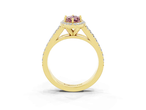 Yellow gold Marquise Cut Morganite Split Shank Halo Ring with Four-Prong Setting_15