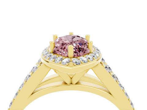Yellow gold Marquise Cut Morganite Split Shank Halo Ring with Four-Prong Setting_16