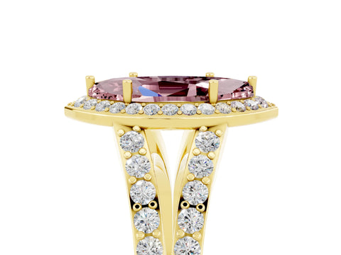 Yellow gold Marquise Cut Morganite Split Shank Halo Ring with Four-Prong Setting_17