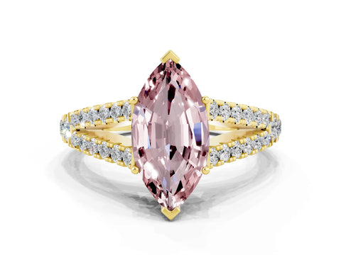 Yellow gold Marquise Cut Morganite Split Shank Pavé Engagement Ring with Four-Prong Setting_12