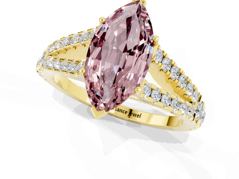 Yellow gold Marquise Cut Morganite Split Shank Pavé Engagement Ring with Four-Prong Setting_13