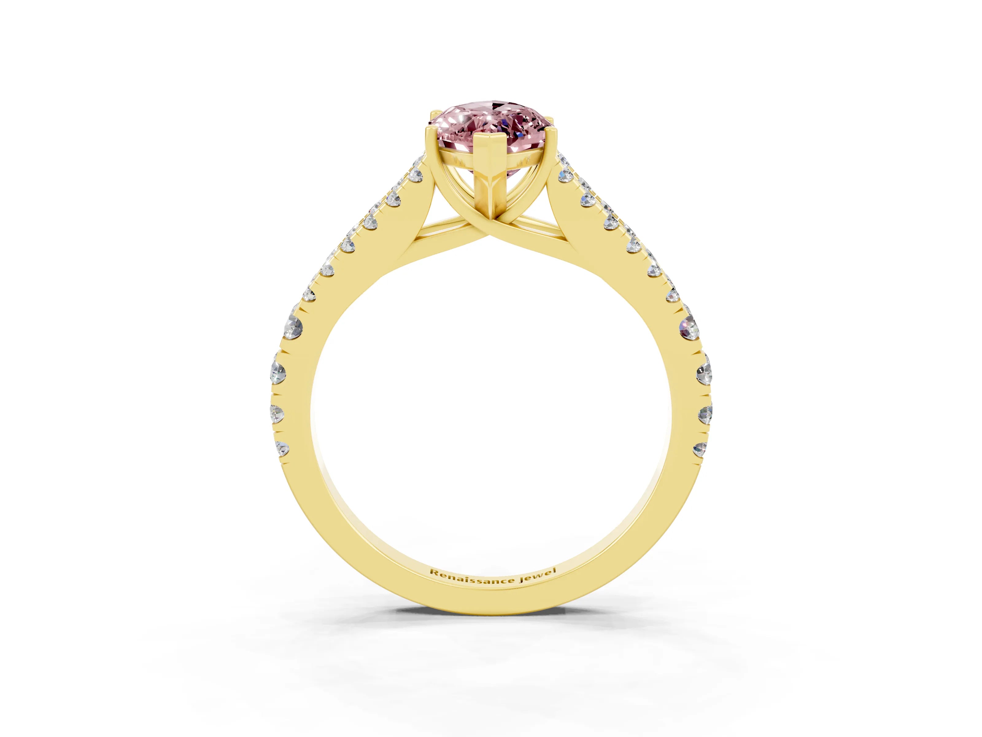 Yellow gold Marquise Cut Morganite Split Shank Pavé Engagement Ring with Four-Prong Setting_15