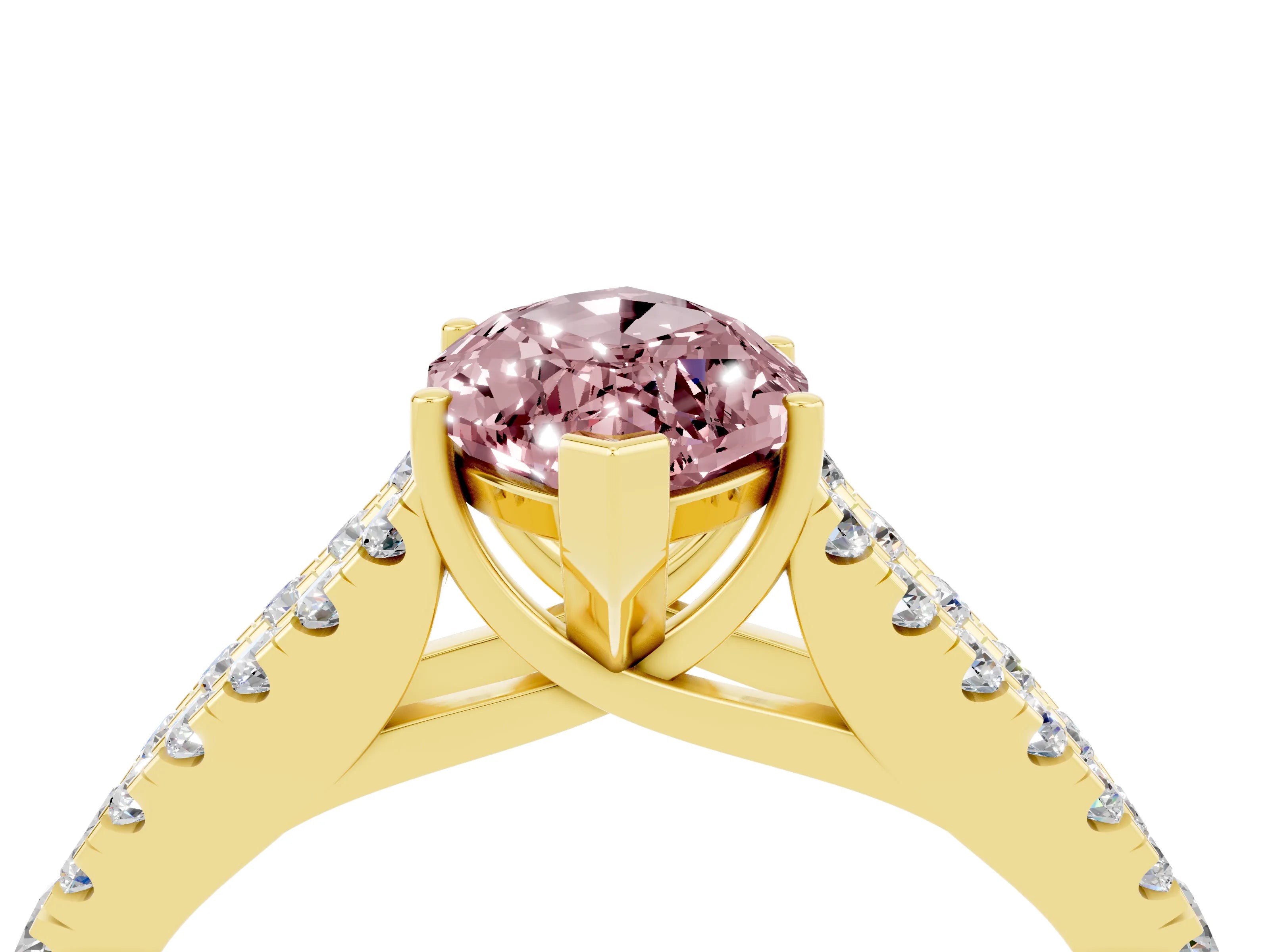Yellow gold Marquise Cut Morganite Split Shank Pavé Engagement Ring with Four-Prong Setting_16
