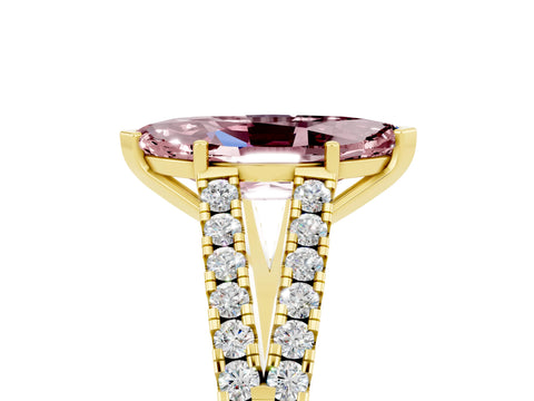 Yellow gold Marquise Cut Morganite Split Shank Pavé Engagement Ring with Four-Prong Setting_17