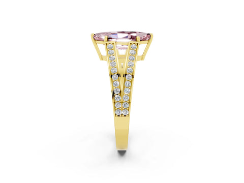 Yellow gold Marquise Cut Morganite Split Shank Ring with Pavé Band and Four-Prong Setting_2