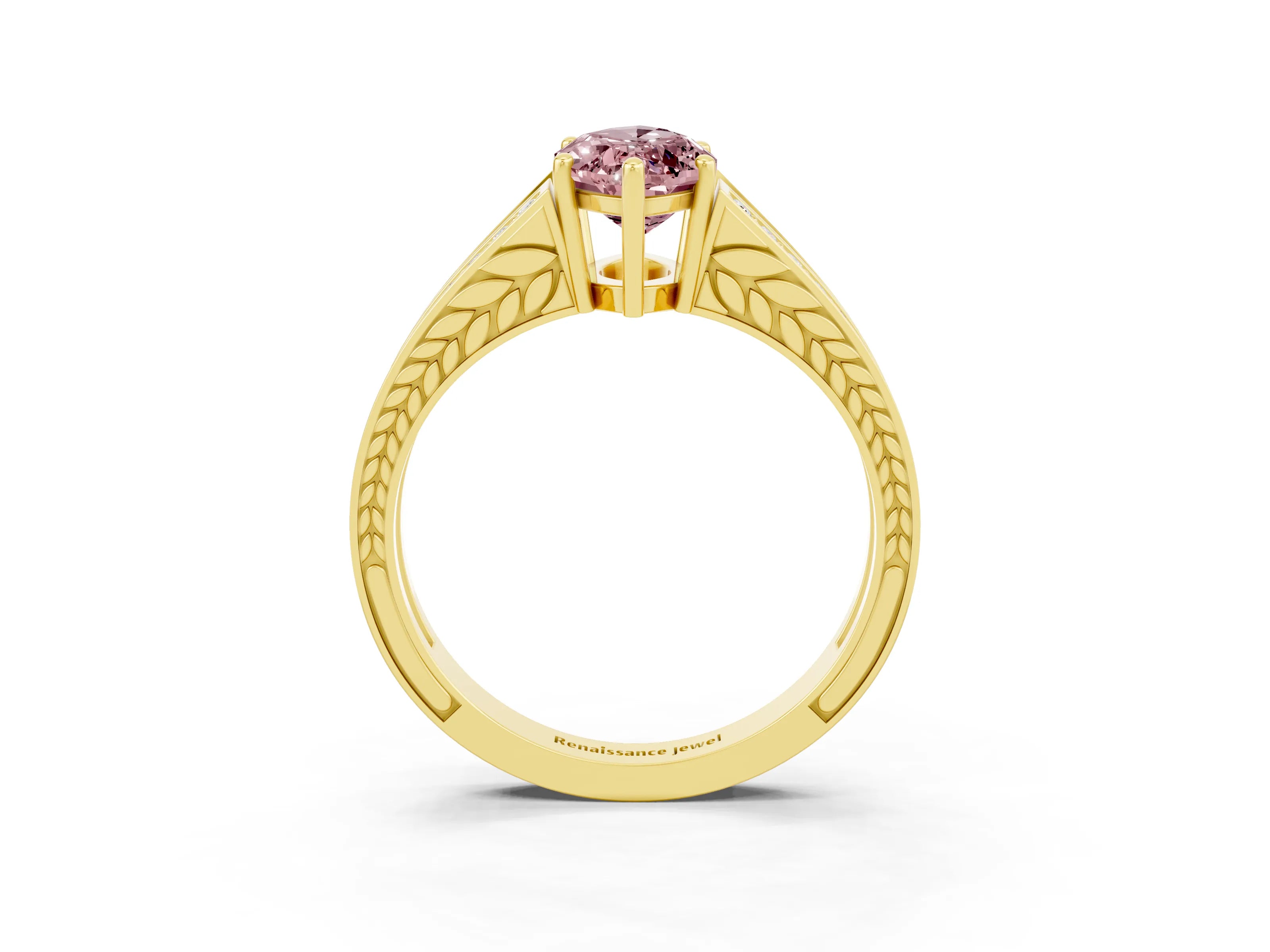 Yellow gold Marquise Cut Morganite Split Shank Ring with Pavé Band and Four-Prong Setting_3