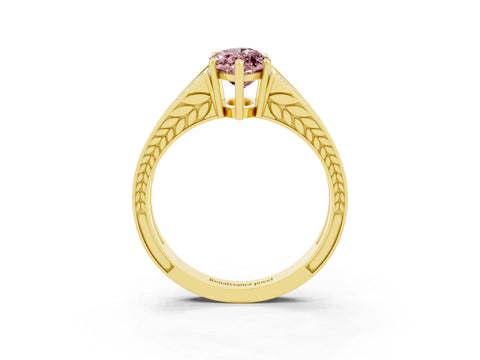 Yellow gold Marquise Cut Morganite Split Shank Ring with Pavé Band and Four-Prong Setting_3