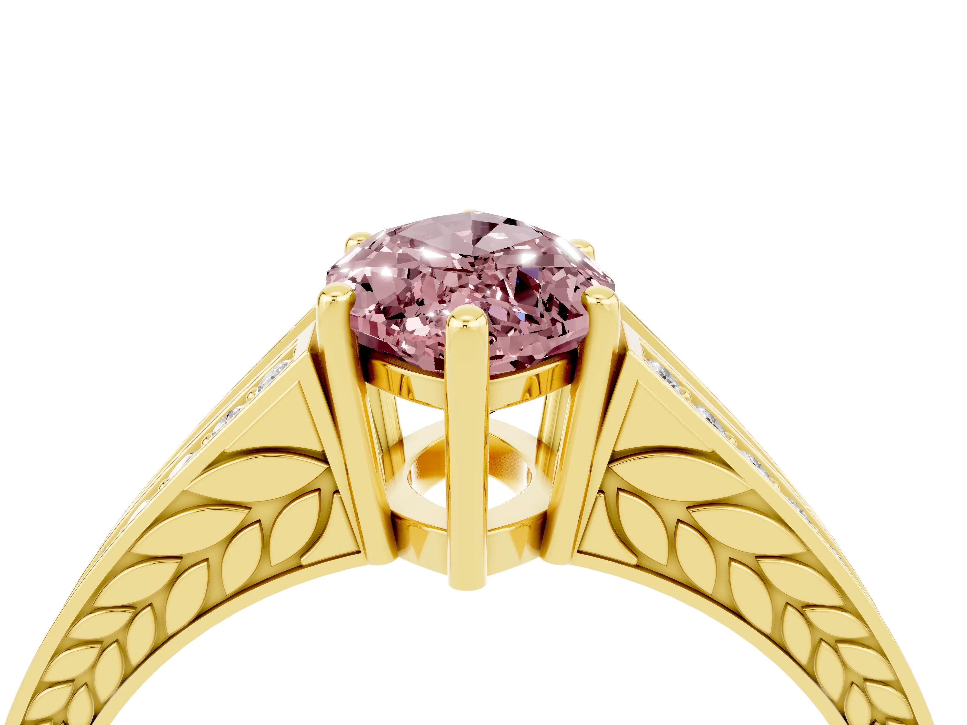 Yellow gold Marquise Cut Morganite Split Shank Ring with Pavé Band and Four-Prong Setting_4