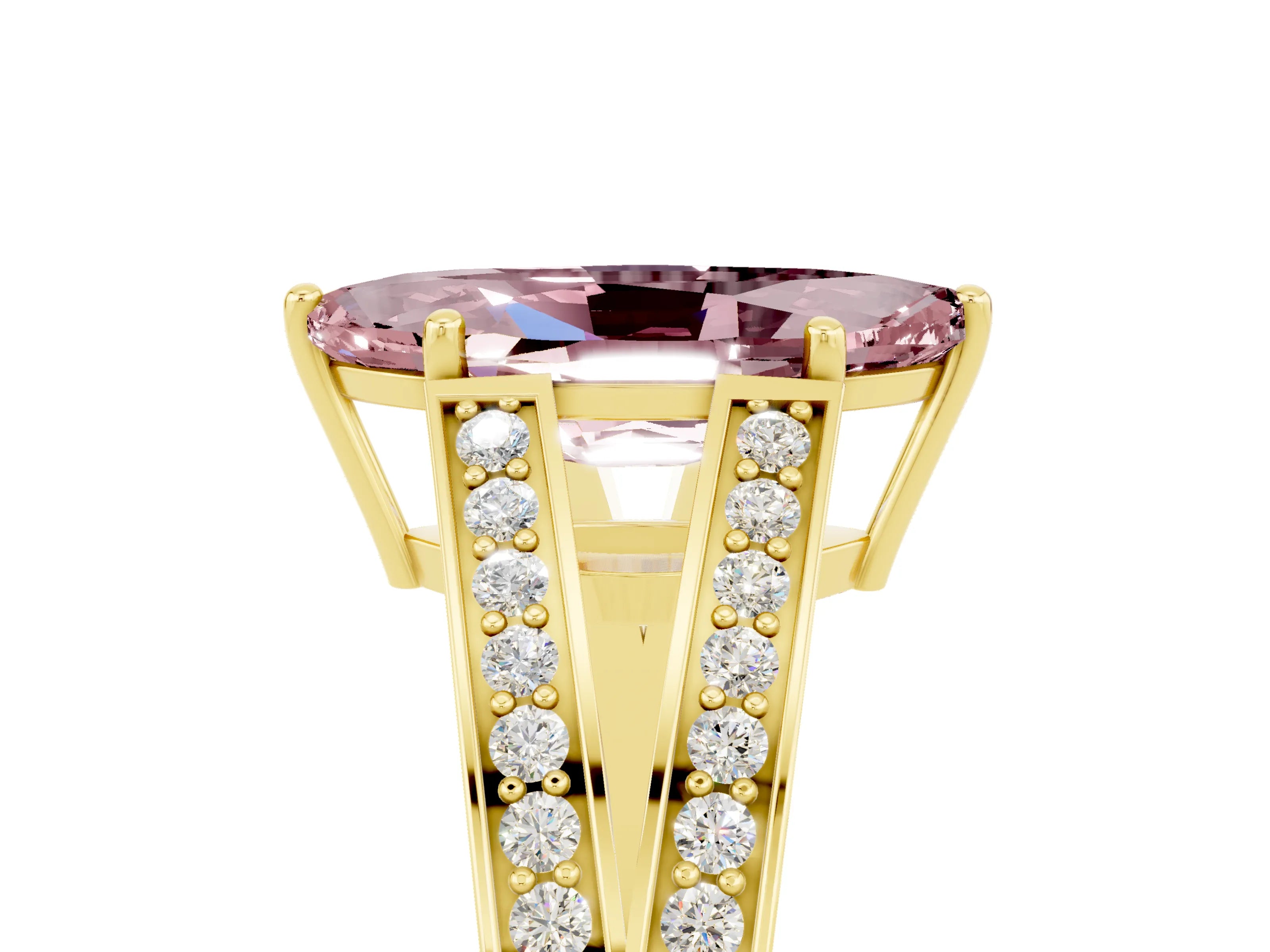 Yellow gold Marquise Cut Morganite Split Shank Ring with Pavé Band and Four-Prong Setting_5