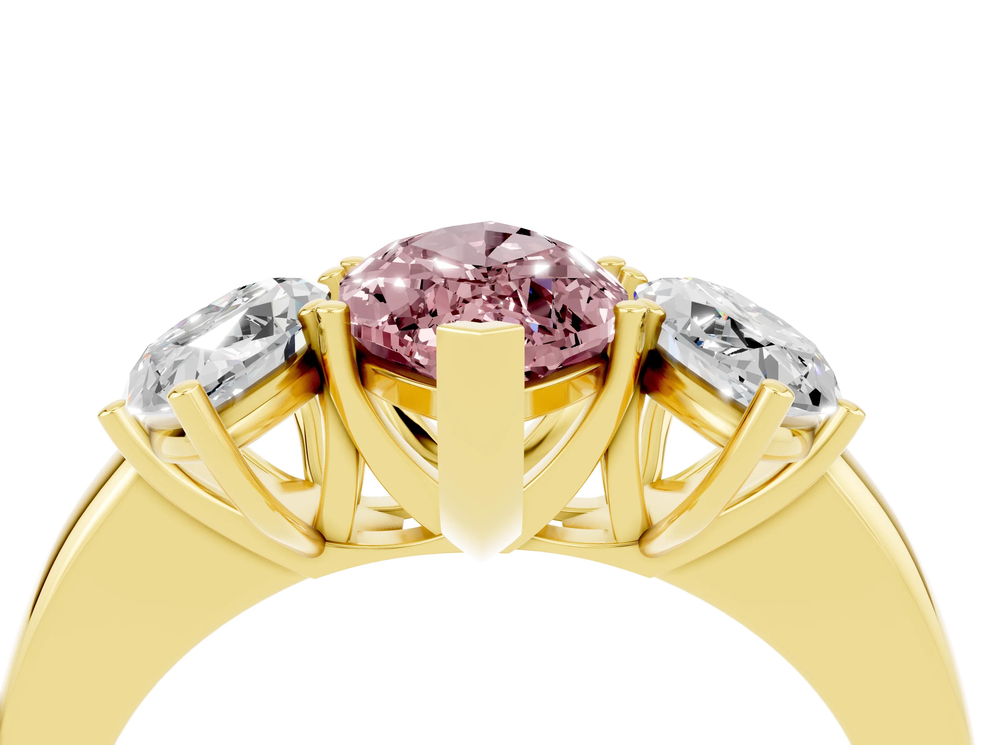 Yellow gold Marquise Cut Morganite Three-Stone Ring with Four-Prong Setting and Classic Band_4