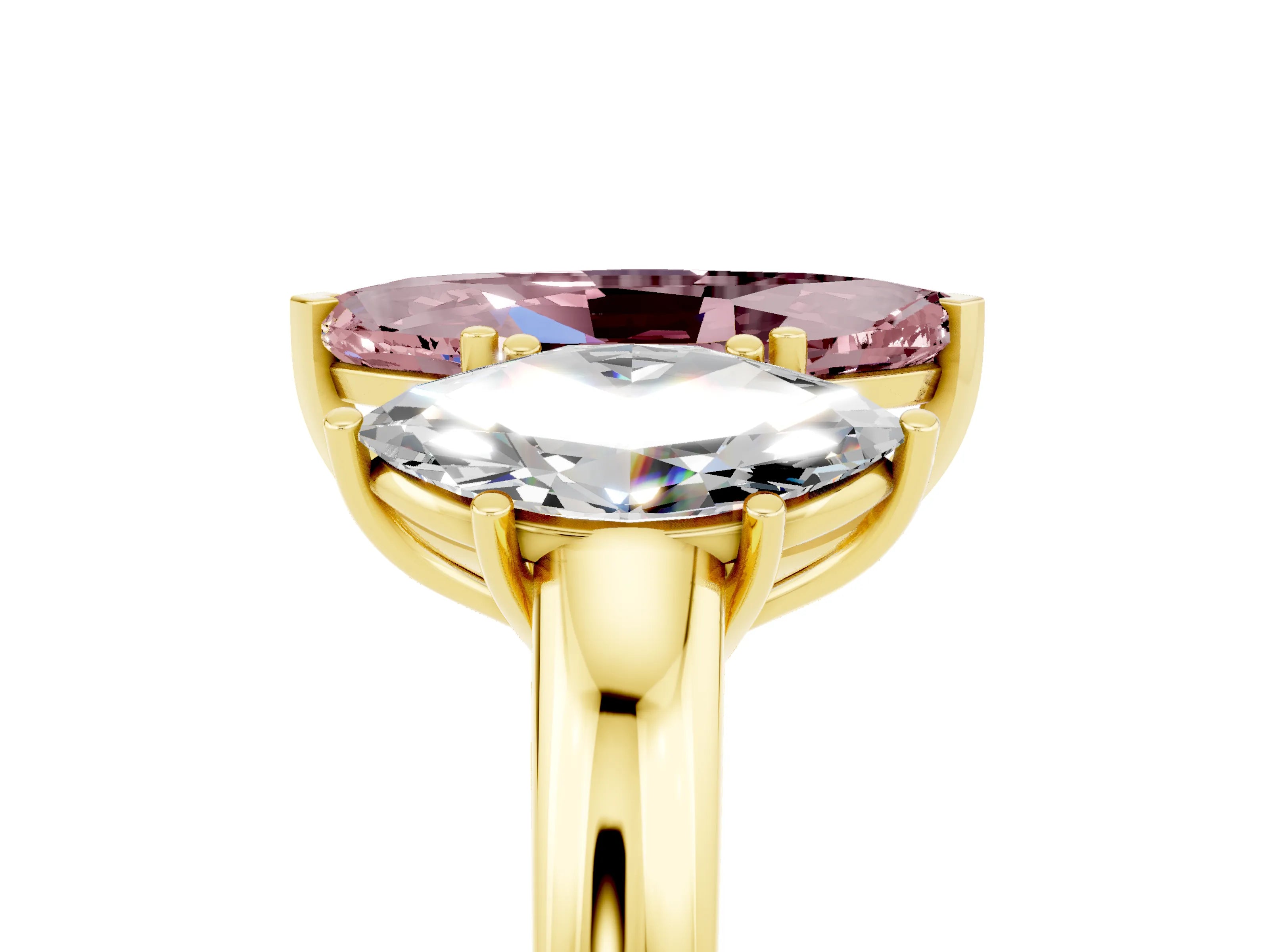 Yellow gold Marquise Cut Morganite Three-Stone Ring with Four-Prong Setting and Classic Band_5