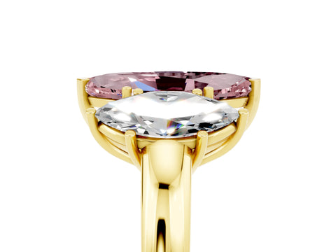 Yellow gold Marquise Cut Morganite Three-Stone Ring with Four-Prong Setting and Classic Band_5