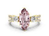 Yellow gold Marquise Cut Morganite Three-Stone Ring with Pavé Split Shank and Four-Prong Setting_12