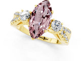 Yellow gold Marquise Cut Morganite Three-Stone Ring with Pavé Split Shank and Four-Prong Setting_13