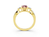 Yellow gold Marquise Cut Morganite Three-Stone Ring with Pavé Split Shank and Four-Prong Setting_15