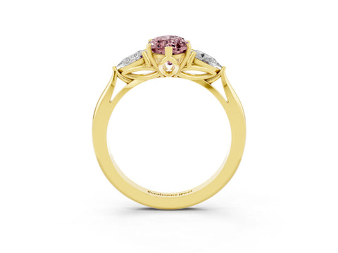 Yellow gold Marquise Cut Morganite Three-Stone Ring with Pear Side Stones and Four-Prong Setting_15