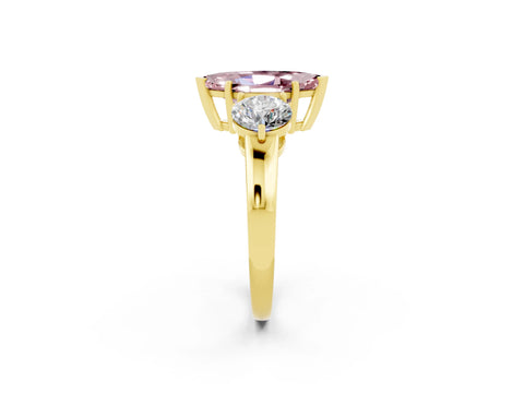 Yellow gold Marquise Cut Morganite Three-Stone Ring with Prong Setting and Classic Band_2
