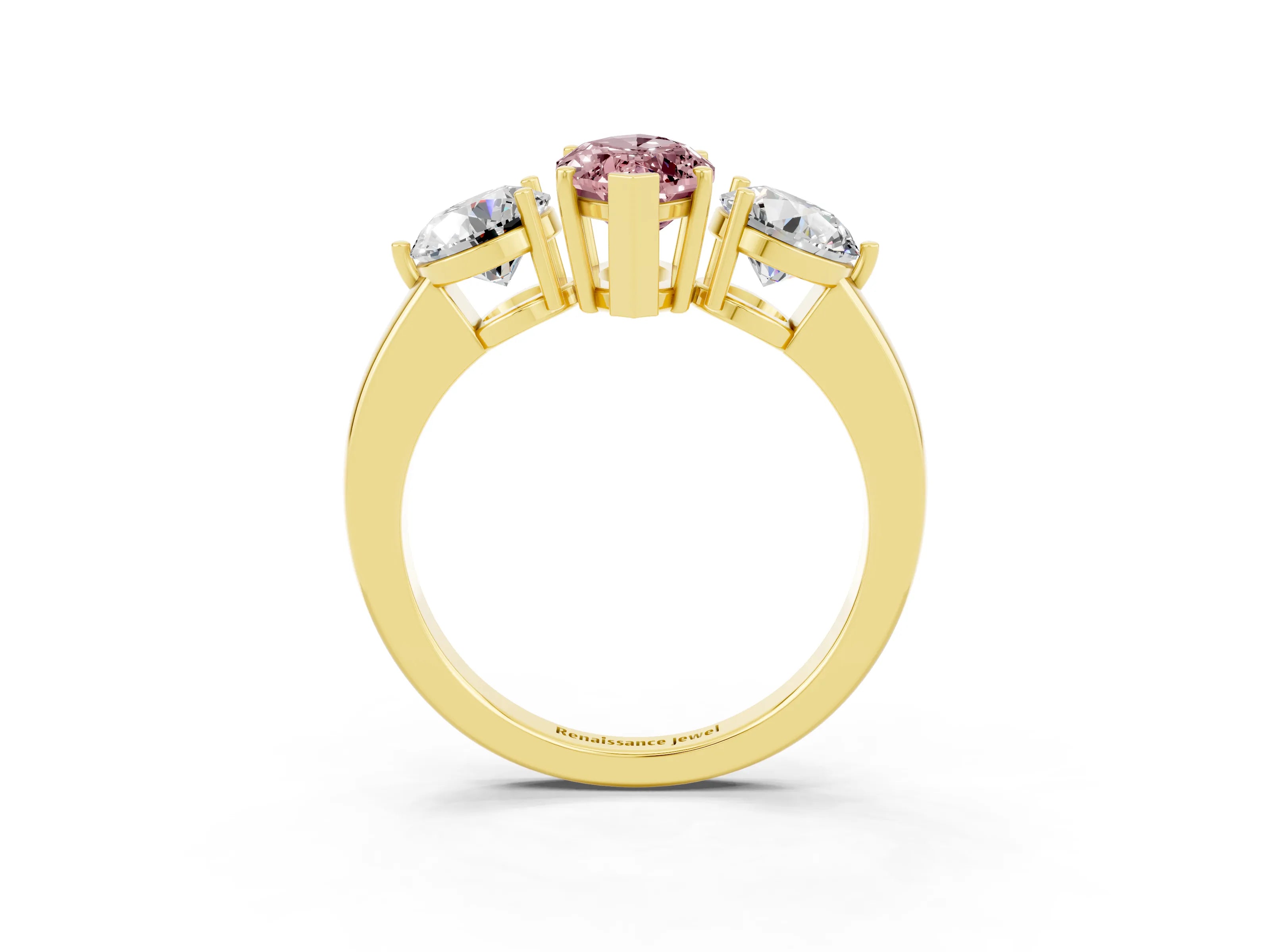 Yellow gold Marquise Cut Morganite Three-Stone Ring with Prong Setting and Classic Band_3